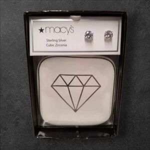 Giani Bernini Sterling Silver CZ Solitaire Stud Earrings w/ Ceramic Trinket Dish